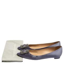Pre Owned Manolo Blahnik Grey Satin Hangisi Ballet Flats Size 39.5