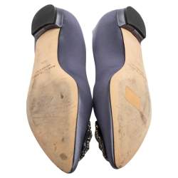 Pre Owned Manolo Blahnik Grey Satin Hangisi Ballet Flats Size 39.5