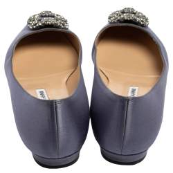 Pre Owned Manolo Blahnik Grey Satin Hangisi Ballet Flats Size 39.5