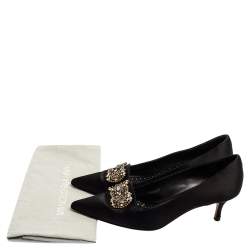 Pre Owned Manolo Blahnik Black Satin Crystal Embellished Pumps Size 36.5