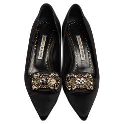 Pre Owned Manolo Blahnik Black Satin Crystal Embellished Pumps Size 36.5