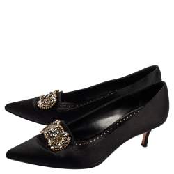 Pre Owned Manolo Blahnik Black Satin Crystal Embellished Pumps Size 36.5