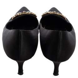 Pre Owned Manolo Blahnik Black Satin Crystal Embellished Pumps Size 36.5