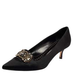 Pre Owned Manolo Blahnik Black Satin Crystal Embellished Pumps Size 36.5
