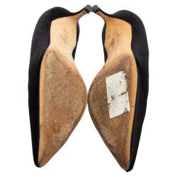 Pre Owned Manolo Blahnik Black Satin Crystal Embellished Pumps Size 36.5