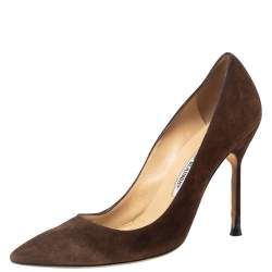 Pre Owned Manolo Blahnik Brown Suede Pointed Toe Pumps Size 38