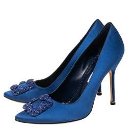 Pre Owned حذاء كعب عالى مانولو بلانيك هانغيسي دكيد ساتان أزرق رويال مقاس 39