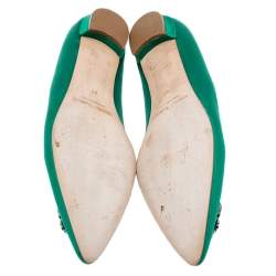 Pre Owned حذاء باليرينا فلات مانولو بلانيك هانغيسي ساتان أخضر مقاس 41
