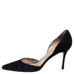 مملوكة مسبقًا حذاء كعب عالي مانولو بلانيك تايلردورساي سويدي أسود مقدمة مدببة مقاس 39.5