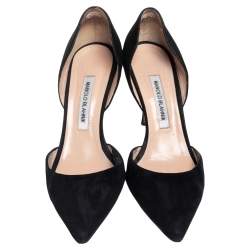 مملوكة مسبقًا حذاء كعب عالي مانولو بلانيك تايلردورساي سويدي أسود مقدمة مدببة مقاس 39.5