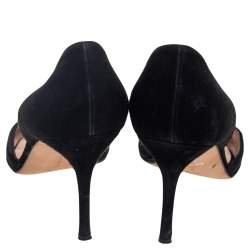 مملوكة مسبقًا حذاء كعب عالي مانولو بلانيك تايلردورساي سويدي أسود مقدمة مدببة مقاس 39.5