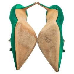Pre Owned Manolo Blahnik Green Satin Borlak Pointed-Toe Pumps Size 39