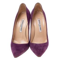 Pre Owned Manolo Blahnik Purple  Suede BB Pointed Toe Pumps Size 37.5