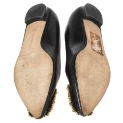 Pre Owned Manolo Blahnik Black Leather Hangisi Ballet Flats Size 35.5
