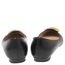 Pre Owned Manolo Blahnik Black Leather Hangisi Ballet Flats Size 35.5