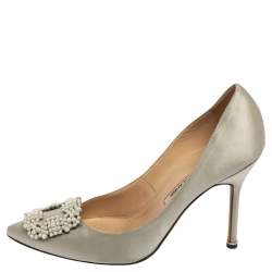 Pre Owned Manolo Blahnik Grey Satin Hangisi  Pumps Size 39