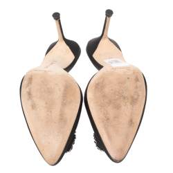 Pre Owned Manolo Blahnik Black Satin Hangisi Mules Sandals Size 39