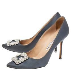 Pre Owned Manolo Blahnik Grey Satin Hangisi Pumps Size 40.5