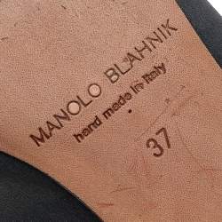 Pre Owned حذاء باليرينا فلات مانولو بلانيك هانغيسي ساتان رصاصي مقاس 37