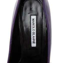 مملوكة مسبقًا حذاء كعب عالي مانولو بلانيك مقدمة مدببة جلد وجلد لامع أسود مقاس / بنفسجي مقاس 39