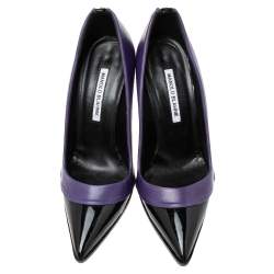 مملوكة مسبقًا حذاء كعب عالي مانولو بلانيك مقدمة مدببة جلد وجلد لامع أسود مقاس / بنفسجي مقاس 39