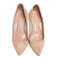 Pre Owned Manolo Blahnik Beige Suede BB Pumps Size 39