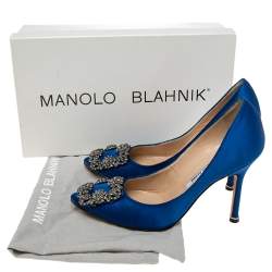Pre Owned Manolo Blahnik Royal Blue Satin Hangisi Pumps Size 34.5 