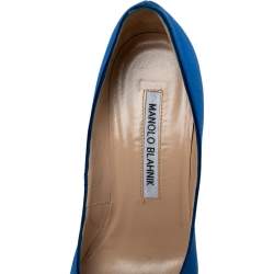 Pre Owned Manolo Blahnik Royal Blue Satin Hangisi Pumps Size 34.5 