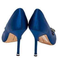 Pre Owned Manolo Blahnik Royal Blue Satin Hangisi Pumps Size 34.5 