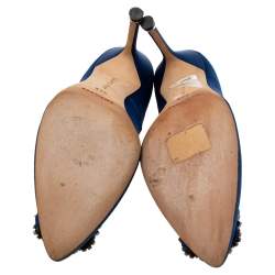 Pre Owned Manolo Blahnik Royal Blue Satin Hangisi Pumps Size 34.5 