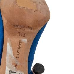 Pre Owned Manolo Blahnik Royal Blue Satin Hangisi Pumps Size 34.5 