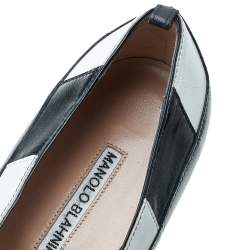 Pre Owned Manolo Blahnik Black/White Leather Lace Up Loafers Size 39.5
