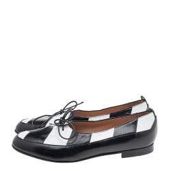 Pre Owned Manolo Blahnik Black/White Leather Lace Up Loafers Size 39.5