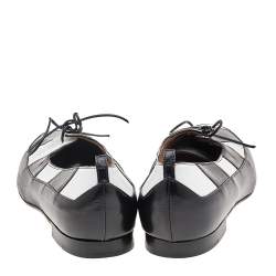 Pre Owned Manolo Blahnik Black/White Leather Lace Up Loafers Size 39.5