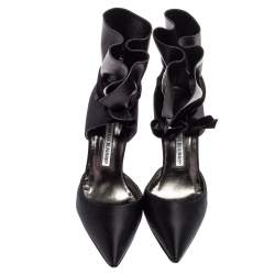 Pre Owned حذاء كعب عالي مانولو بلانيك سير كاحل بيتسي جلد وسويدي أسود مقاس 38.5 