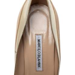 Pre Owned Manolo Blahnik Pale Pink/Gold Suede And Leather Pointed Toe Pumps Size 39
