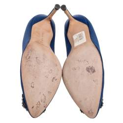 Pre Owned Manolo Blahnik Royal Blue Satin Hangisi Pumps Size 38