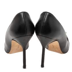 Pre Owned Manolo Blahnik Black Leather Embellished Pointed Toe Pumps Size 38.5