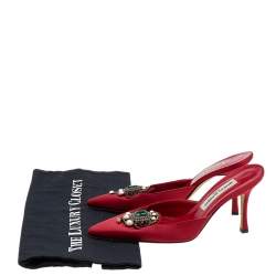 Manolo Blahnik Red Satin Embellished Mules Size 38