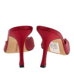 Manolo Blahnik Red Satin Embellished Mules Size 38