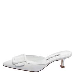 Manolo Blahnik White Leather Maysale Mules Size 39