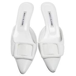 Manolo Blahnik White Leather Maysale Mules Size 39