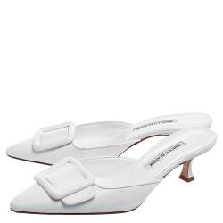 Manolo Blahnik White Leather Maysale Mules Size 39