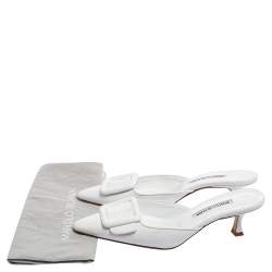 Manolo Blahnik White Leather Maysale Mules Size 39