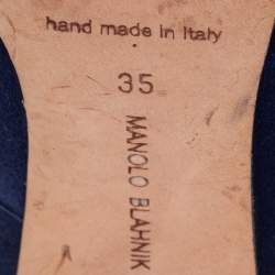 Pre Owned Manolo Blahnik Navy Blue Satin Hangisi Pumps Size 35