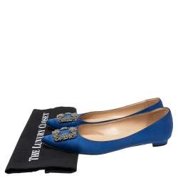 Pre Owned Manolo Blahnik Royal Blue Satin Hangisi Ballet Flats Size 42