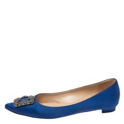 Pre Owned Manolo Blahnik Royal Blue Satin Hangisi Ballet Flats Size 42