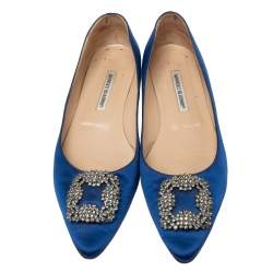 Pre Owned Manolo Blahnik Royal Blue Satin Hangisi Ballet Flats Size 42