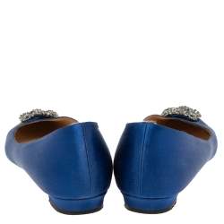 Pre Owned Manolo Blahnik Royal Blue Satin Hangisi Ballet Flats Size 42