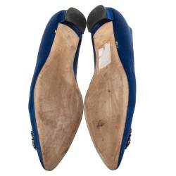 Pre Owned Manolo Blahnik Royal Blue Satin Hangisi Ballet Flats Size 42